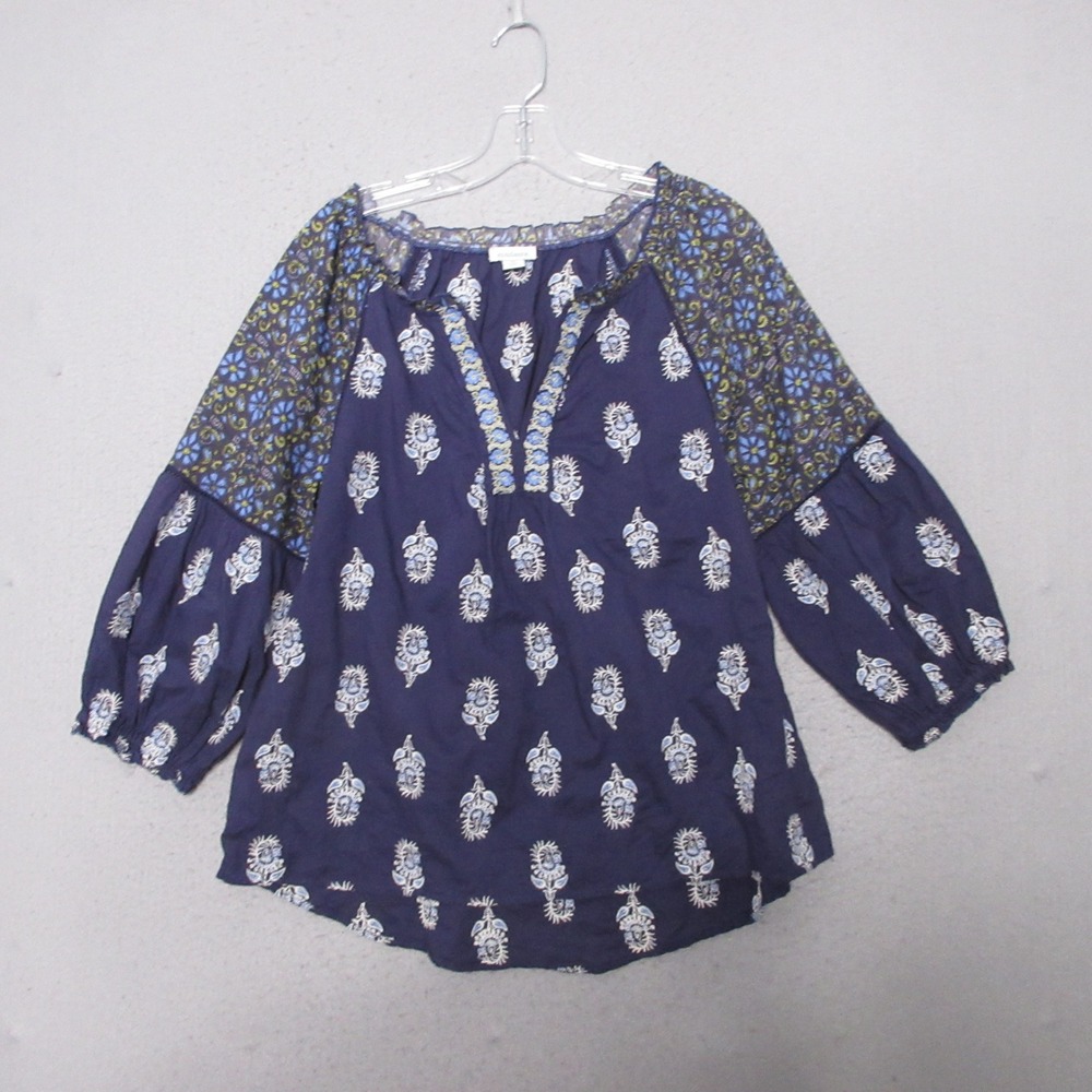 Sundance Top XS Blue Floral Embroidered Peasant Top‎ Boho Cottage Core Cotton